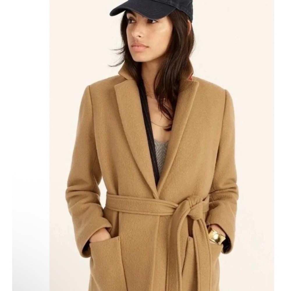 J.Crew Italian Wool Cashmere Mario Bellucci Wrap Coat Camel Brown 10 Old Money